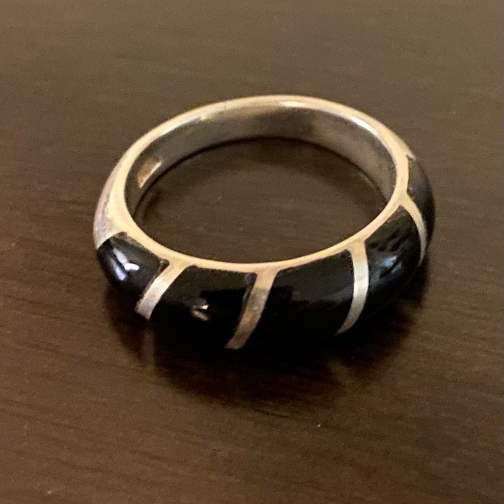 Vintage .925 Sterling Silver Black Onyx Band Ring Size 7 Unisex 4g - Picture 3 of 10